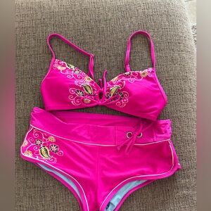 Athleta Vibrant Pink Floral Bikini Set